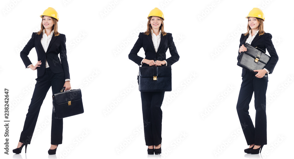 Obraz premium Female architect with bag isolated in white