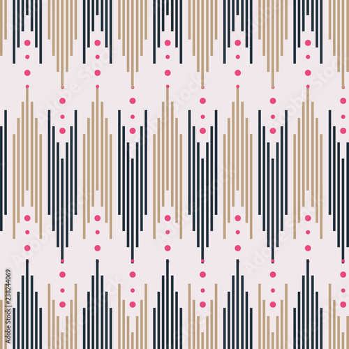 Tribal ikat doodles seamless pattern ornament. Trendy aztec illustration. Seamless aztec texture for fabric design, interior elements, wallpapers, paper backgrounds and printed products.