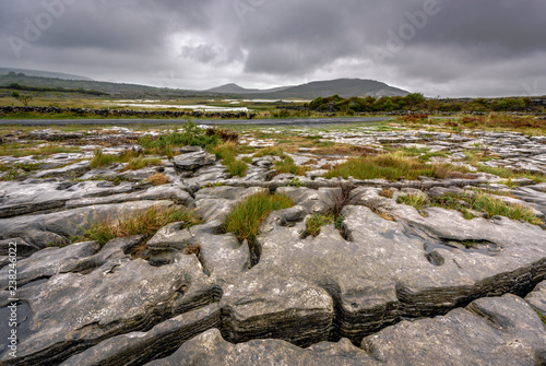 Glaciated karst landscape of the Burren with Mullaghmore Mountain, County Cork, Ireland