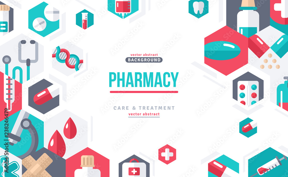 Pharmacy Banner Icons in Hexagons