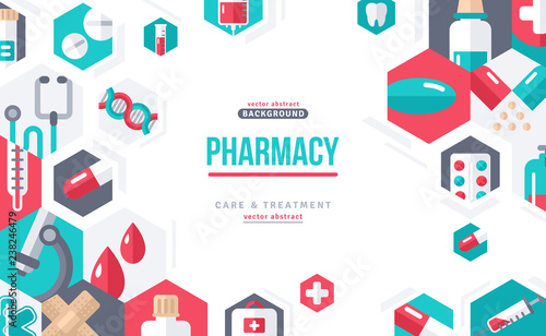 Pharmacy Banner Icons in Hexagons
