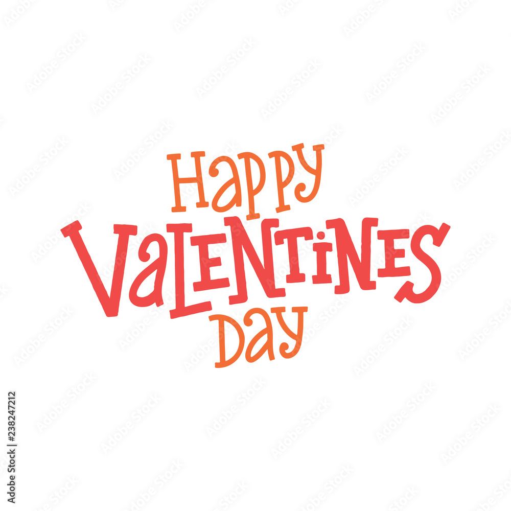 Happy Valentine's Day vector lettering composition on white background. Handwritten design elements. Valentine's Day typography. Hand drawn clipart. Isolated typography print for card, poster, flyer.