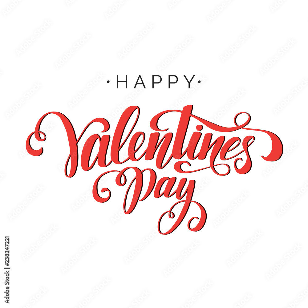 Happy Valentine's Day vector lettering. Hand written greeting card template for Valentine's day. Modern calligraphy, hand lettering inscription in red color. Isolated typography print.