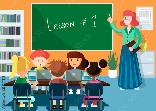 Computer Science Lesson. Vector Flat Illustration.