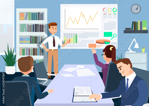 Briefing and Conference. Vector Flat Illustration.