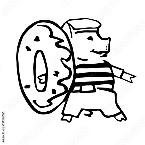 anthropomorphic cartoon vector pigglet shipboy and donut photo