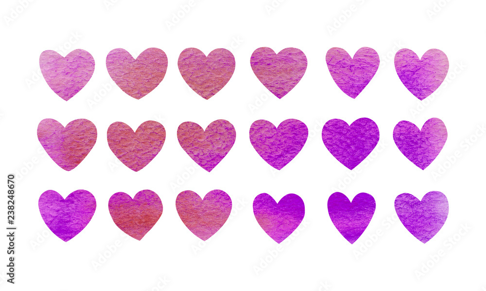 Valentines day, aquarelle illustration. Set of hand painted watercolor hearts. Isolated objects perfect for Valentine's day card or romantic post cards. Design heart elements for valentine message. Valentines day, aquarelle illustration. Set of hand painted watercolor hearts. Isolated objects perfect for Valentine's day card or romantic post cards. Design heart elements for valentine message.
