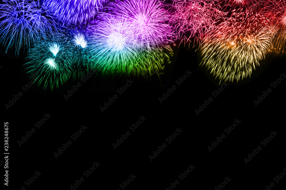 Silvester Feuerwerk Sylvester Neujahr Hintergrund Textfreiraum Copyspace bunt Neues Jahr Neuen Neu