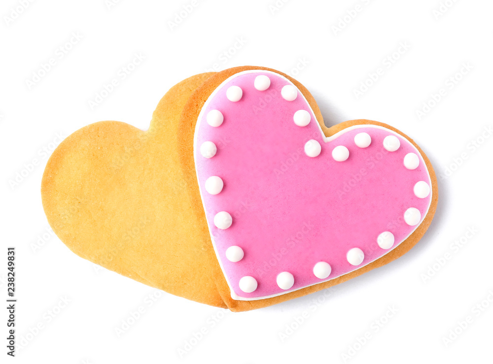 Homemade heart shaped cookies on white background, top view Homemade heart shaped cookies on white background, top view