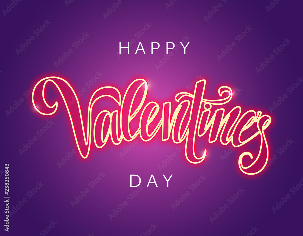 Happy Valentine's day glowing script lettering inscription, vector neon sign. Valentine's day neon sign.
