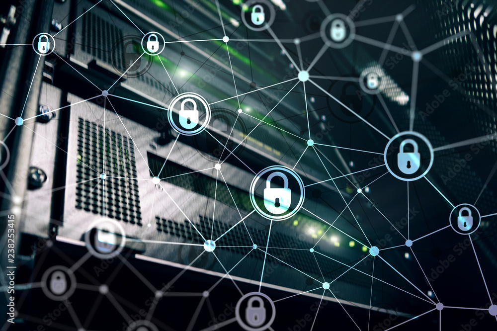 Cyber security, information privacy, data protection concept on modern server room background. Internet and digital technology concept Cyber security, information privacy, data protection concept on modern server room background. Internet and digital technology concept