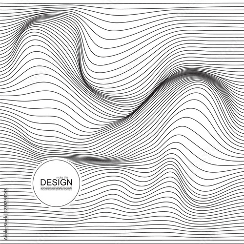 Distorted wave monochrome texture. Abstract dynamical rippled surface. Vector stripe deformation background.
