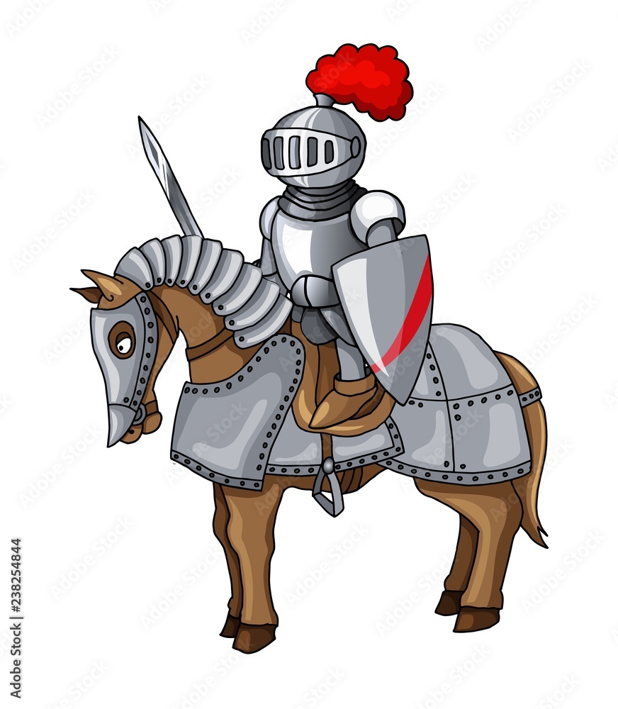 Naklejka premium Knights Suit Body Protection Armor with Sword and Shield cartoon illustration