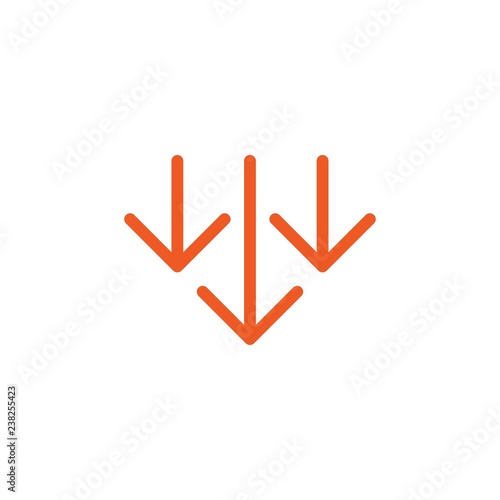 three red thin arrows down icon. download sign. Fall, decrease symbol