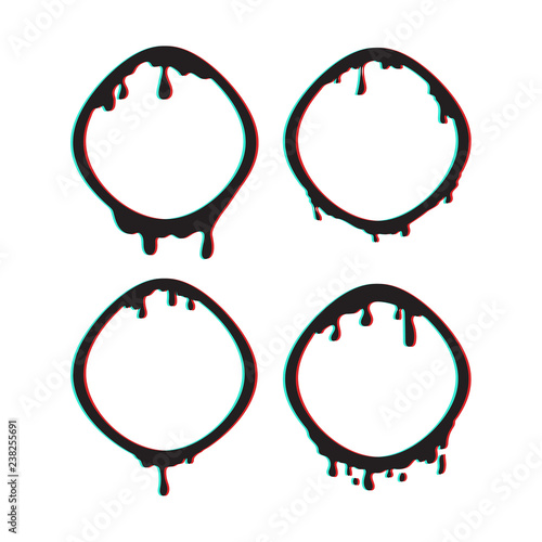Vector set glitch frames effect. Liquid deformation round  border. 