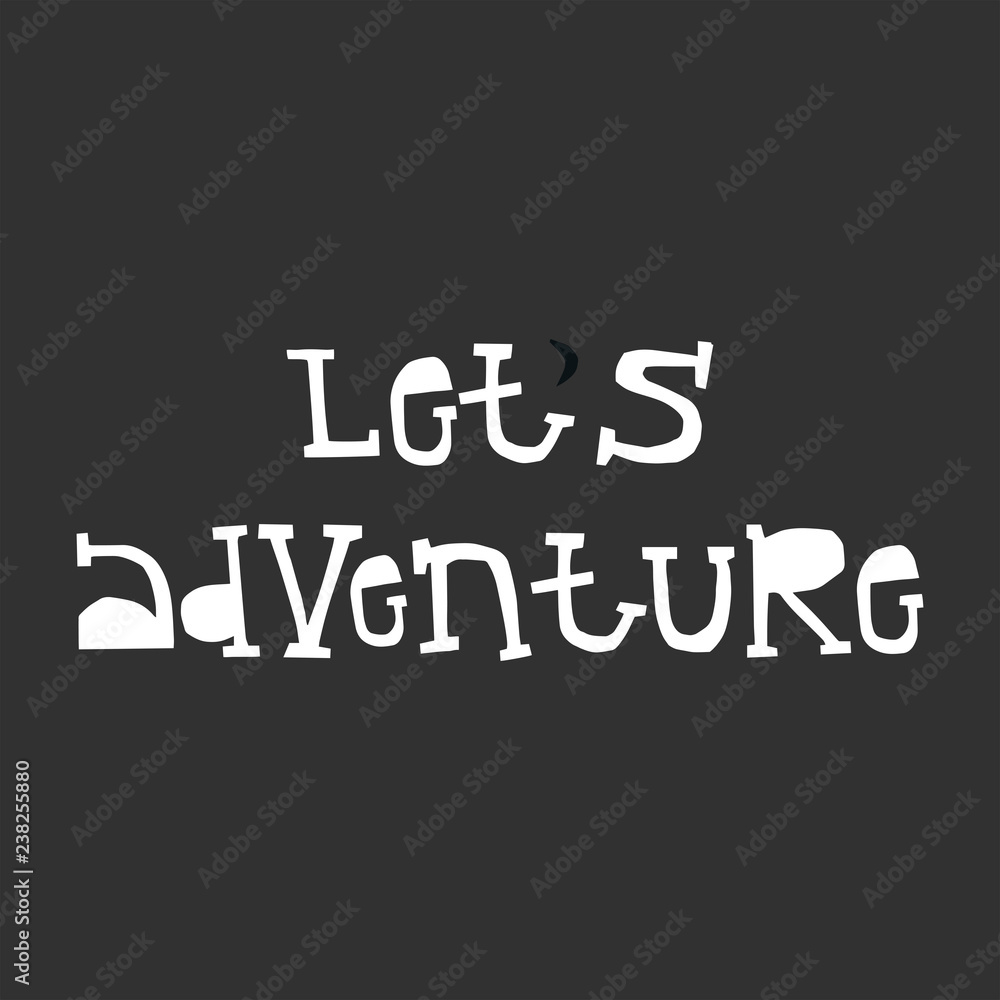 Let's adventure - fun lettering summer phrase cut out of paper in scandinavian style. Vector illustration