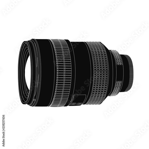 Realistic structure photocamera  lens for schools and master classes for the study of cameraman, photography, video. Vector.