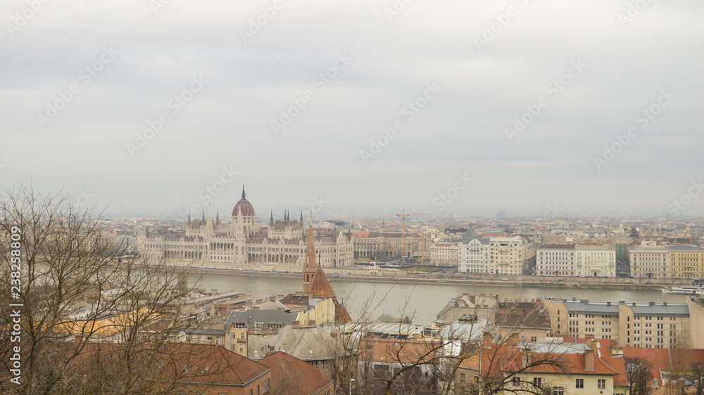 Hungarian Parliament Building from Buda side on December 29, 2017.