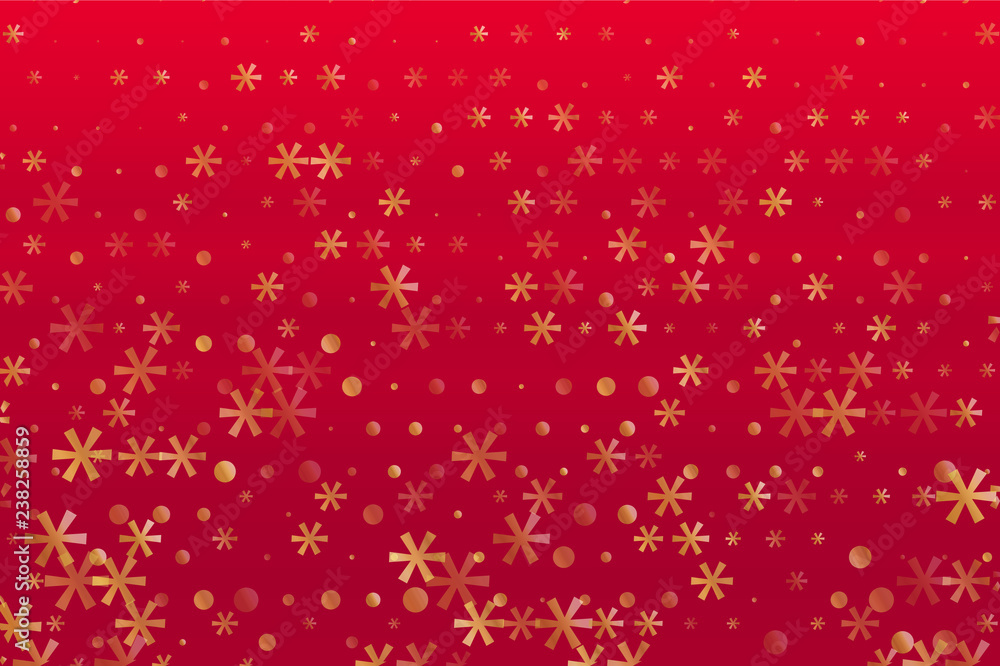 Winter pattern with Golden stars and snowflakes on red blurred background. Scalable vector graphic Winter pattern with Golden stars and snowflakes on red blurred background. Scalable vector graphic