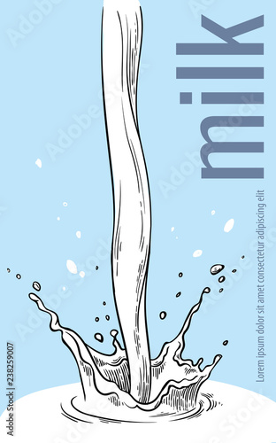 Sketch hand drawn poster milk splash from glass jug vector