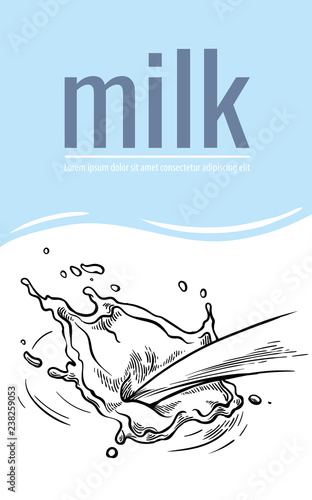 Sketch hand drawn poster milk splash from glass jug vector