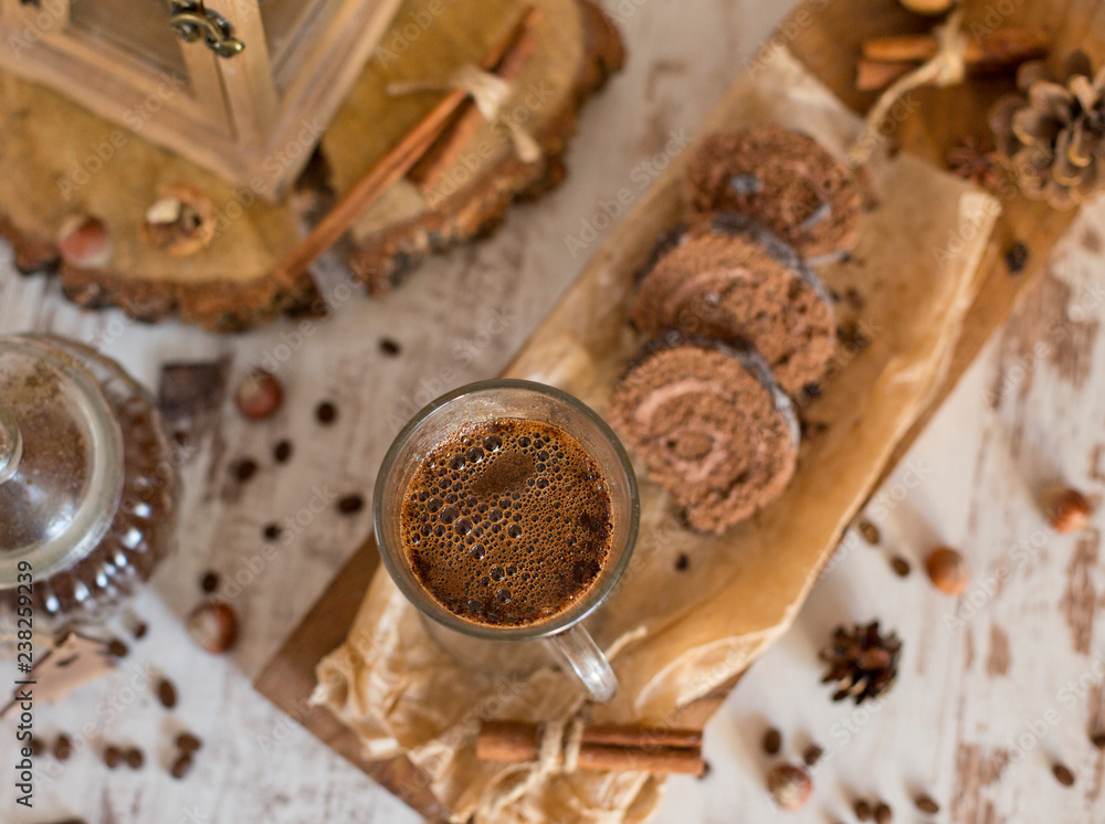 hot coffee on christmas background hot coffee on christmas background