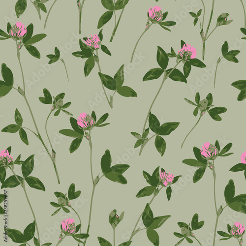 Pink clover. Design of abstract wildflowers. Flowering meadow. Seamless pattern of clovers. Floral light green background for textile  fabric  wallpapers  covers  print  decoupage  gift wrap