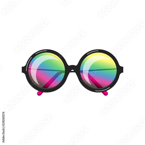 Cool fashionable youth glasses of an unusual form with color glasses and a frame.