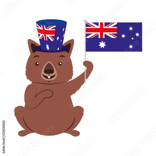 wombat with hat australian flag celebration