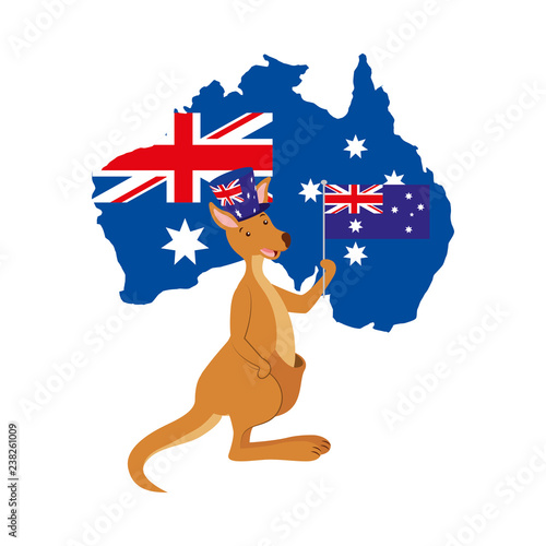 kangaroo with hat australian flag map
