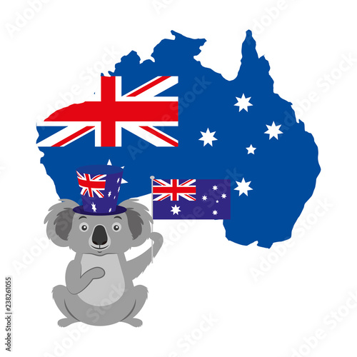 koala with hat australian flag map