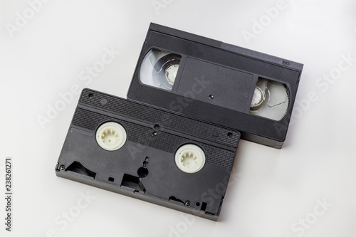 top view, clipping path. on a white background. no isolation. Transparent VHS cassette body design layout. Retro tv cover video template. A copy of an analog cassette with toning.