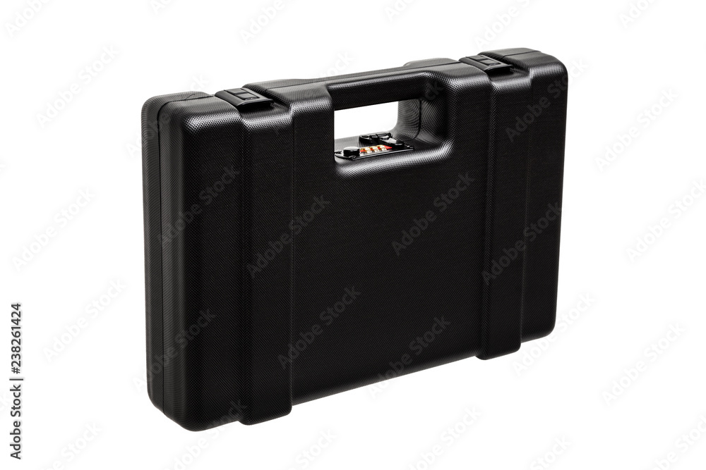 black pistol case with gold combination locks isolated on white black pistol case with gold combination locks isolated on white
