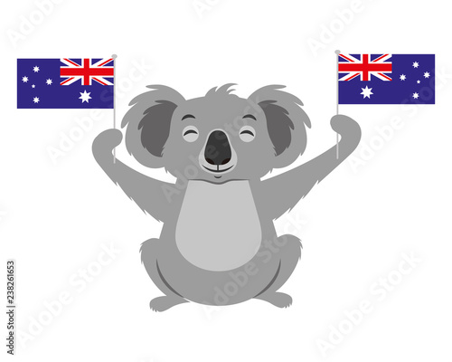 cute koala with two australian flags
