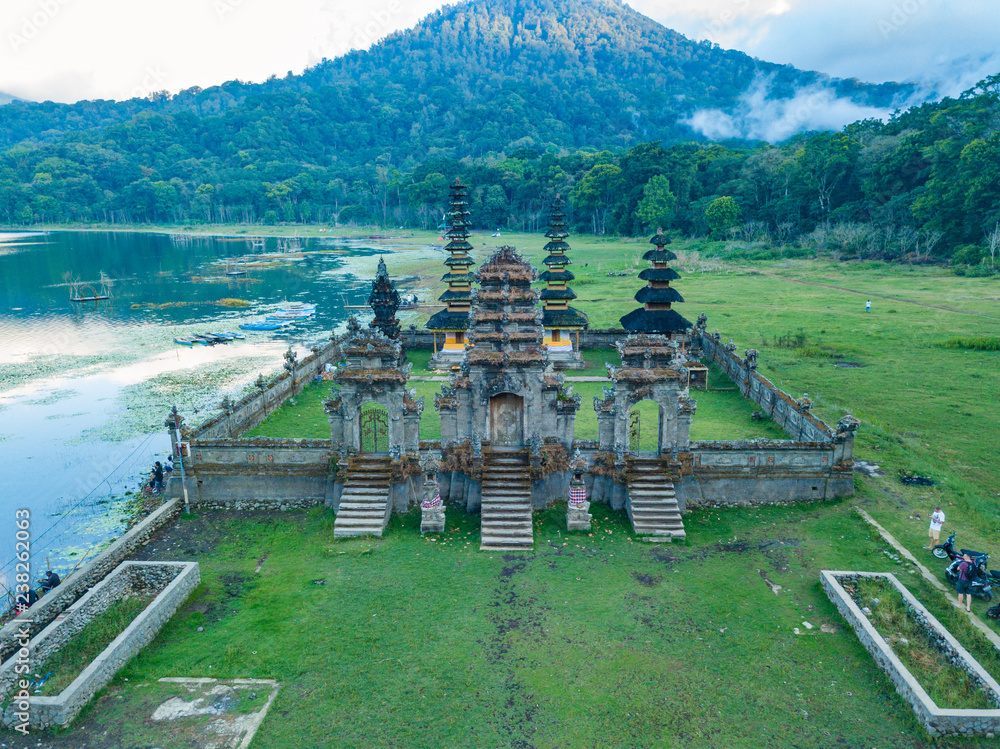 Aerial view to hindu temple ruins of Pura Hulun Danu at the Tamblingan lake,  Bali, Indonesia Stock Photo | Adobe Stock