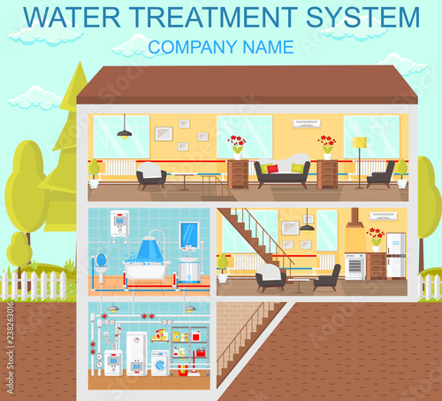 Water Treatment System. Vector Flat Illustration.
