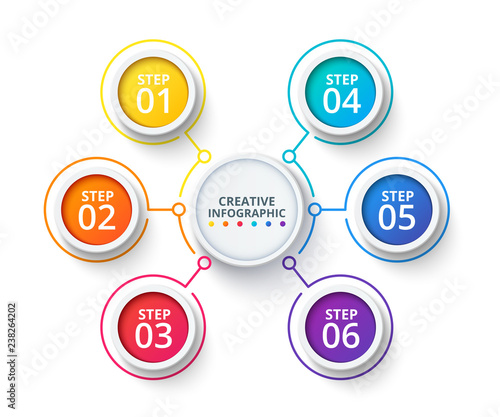 Circle elements for infographic with strokes. Template for diagram, graph, presentation and round chart. Business concept with 6 options, parts, steps or processes