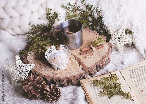 Composition of book with cup of coffee photo