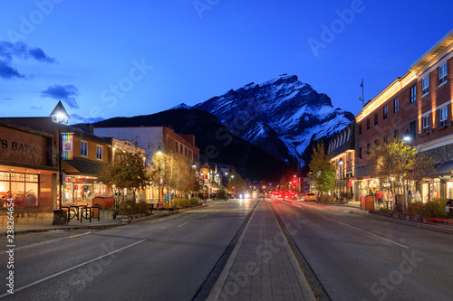 Downtown Banff with Cascade Mountain at night, Banff National Park