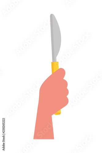 hand holding knife on white background