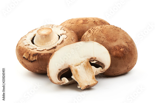 Royal Brown Champignons with half, isolated on white background