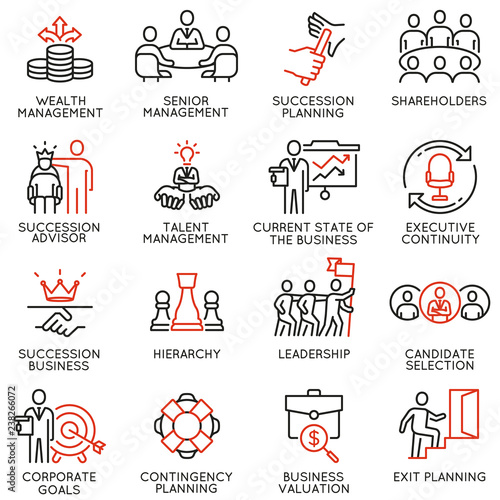 Vector set of linear icons related to human resource management, senior management and succession planning. Mono line pictograms and infographics design elements - part 2 photo