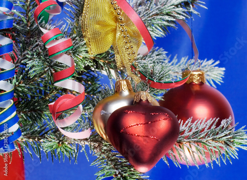 christmas tree with toys on the blue background