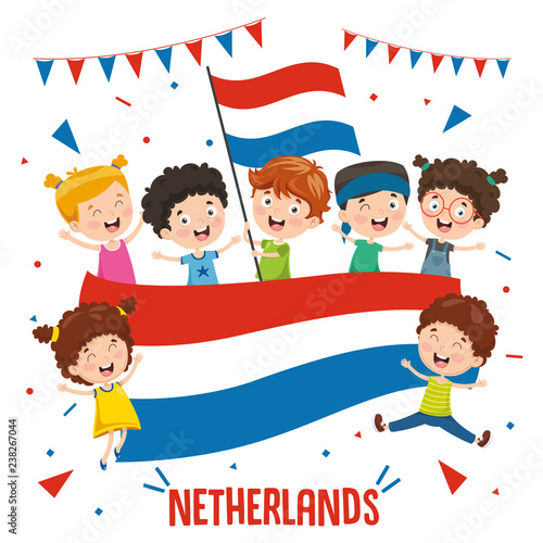 Vector Illustration Of Children Holding Russia Flag