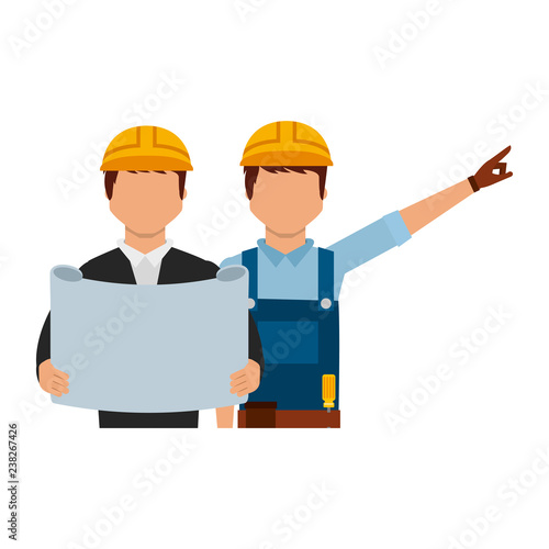architect and foreman with blueprint