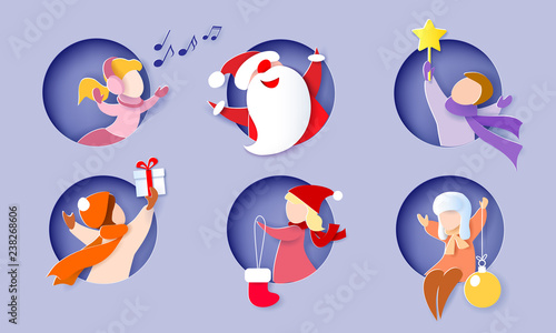 Christmas and New Year card with boys and girls
