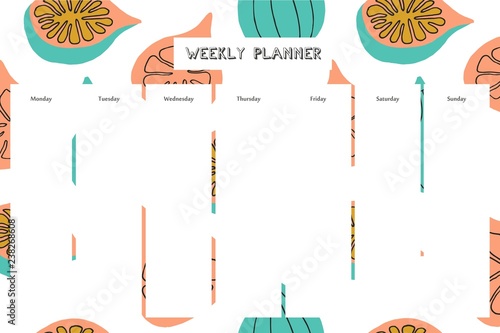 Weekly planner with fig pattern in hand drawn style