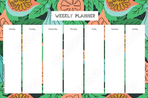 Weekly planner with fig pattern in hand drawn style