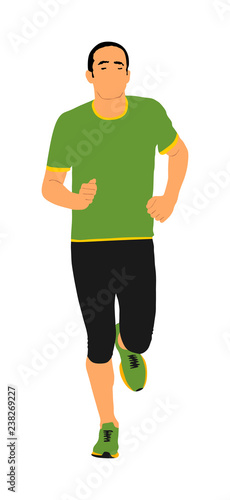 Marathon racer running. Sport man vector illustration. Healthy lifestyle jogging man. Traditional urban race. Runner boy cardio training. Team building. Outdoor activity after work. Health care.