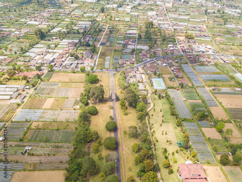 Green Bali landscape. Aerial drone view to Bedugul village. Indonesia. photo